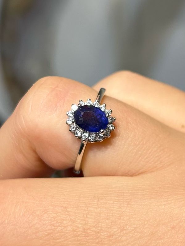 Saffier ring zilver/rhodium (maat 16,5)