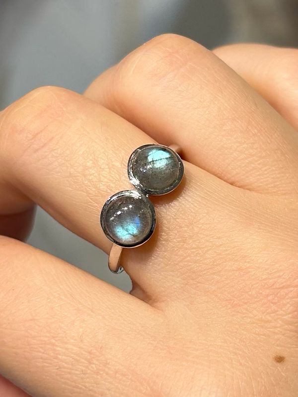 Duo labradoriet ring 925 zilver (maat 18,75)