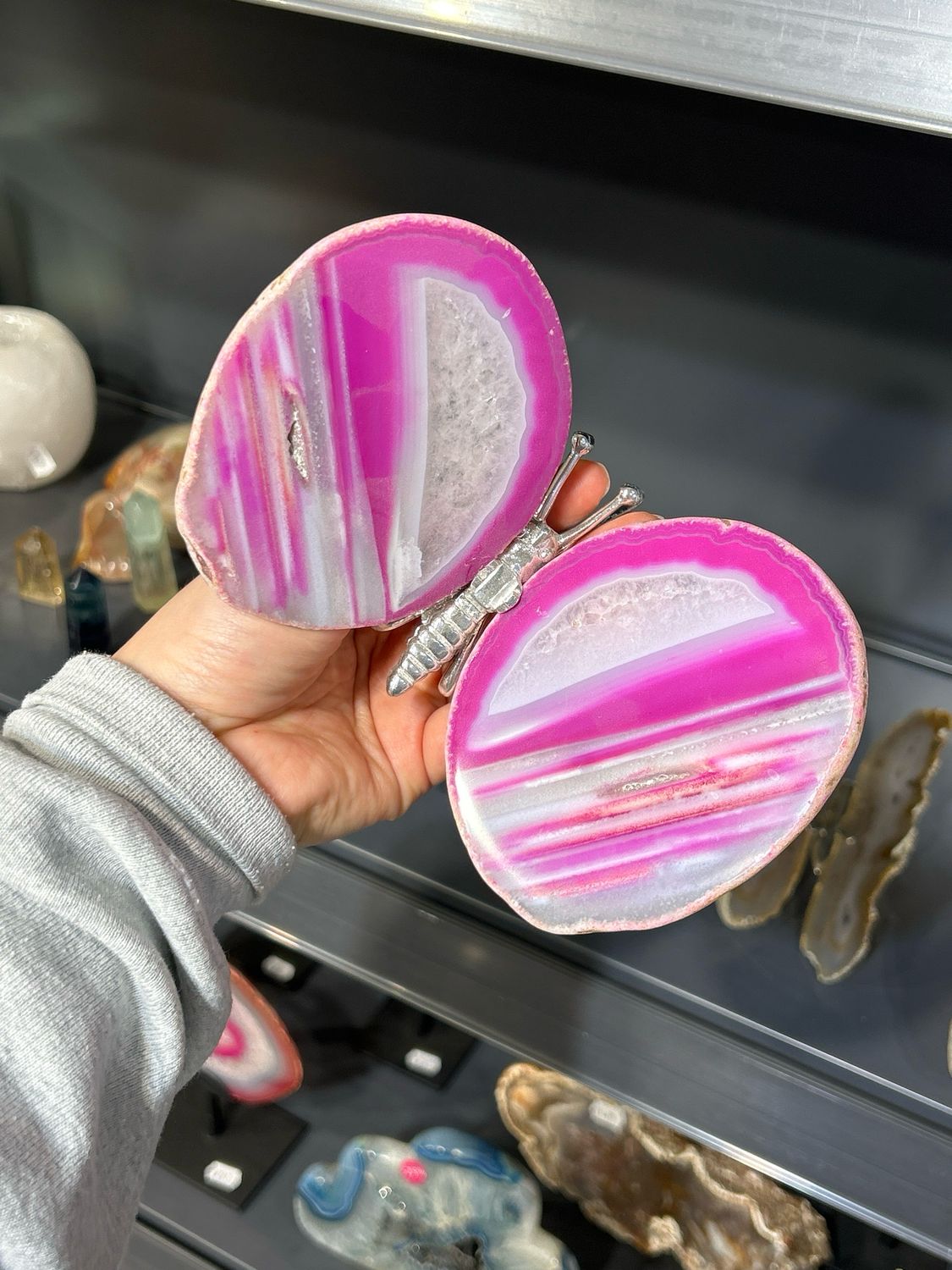 Grote roze gekleurde vlinder van agaat Grote roze gekleurde vlinder van agaat