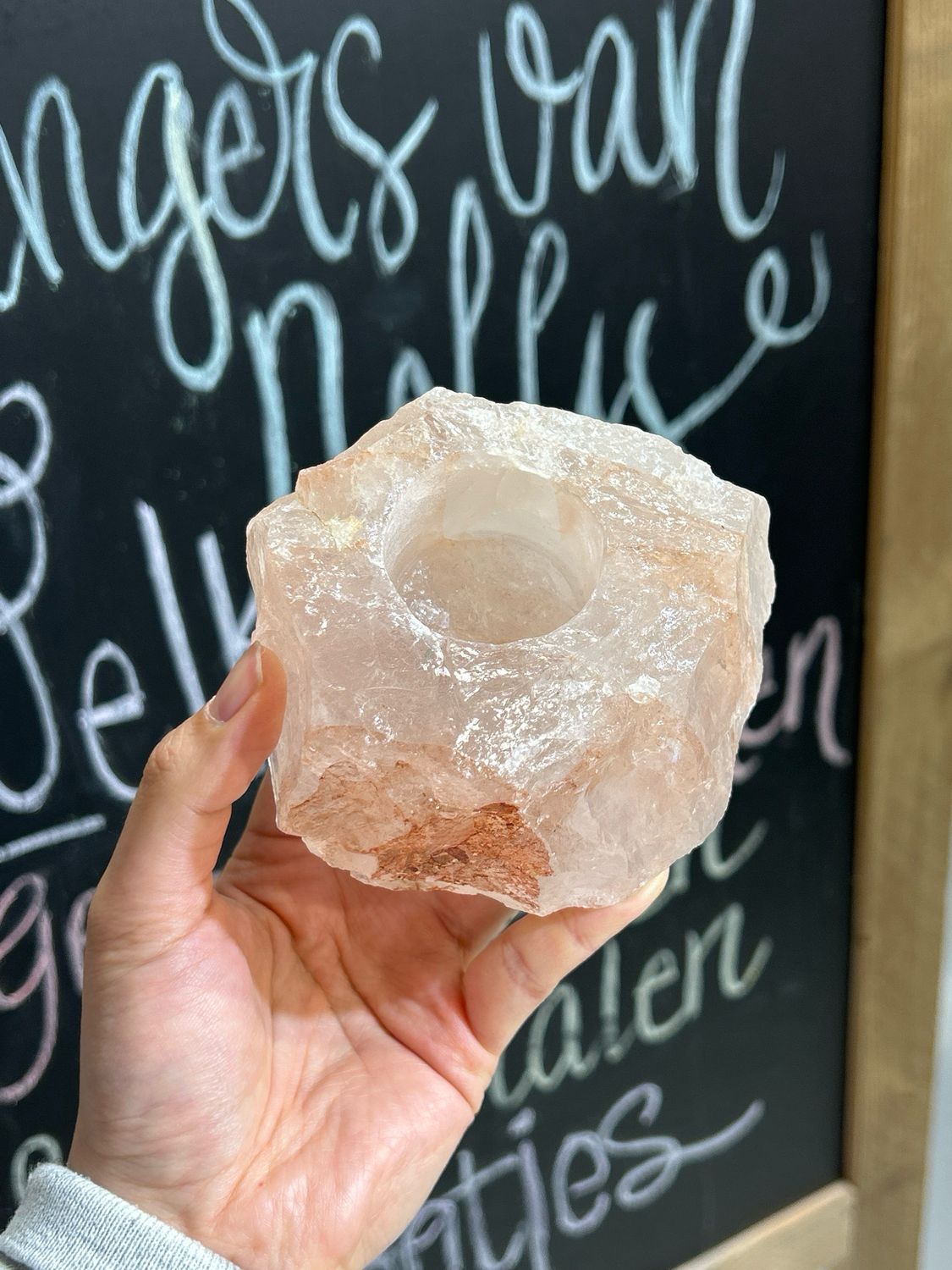 Hematoide kwarts theelichthouder Hematoide kwarts theelichthouder