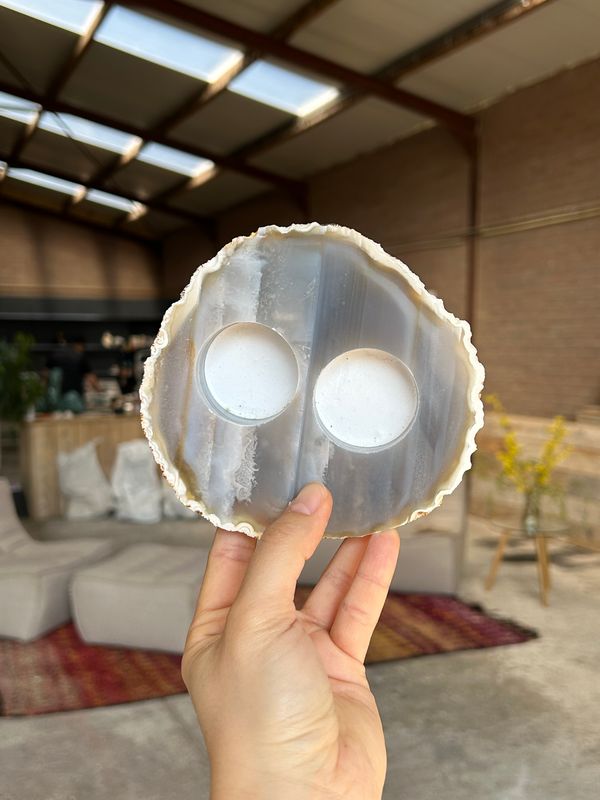 Agaat waxinelichtjeshouder 2 gaten Agaat waxinelichtjeshouder 2 gaten