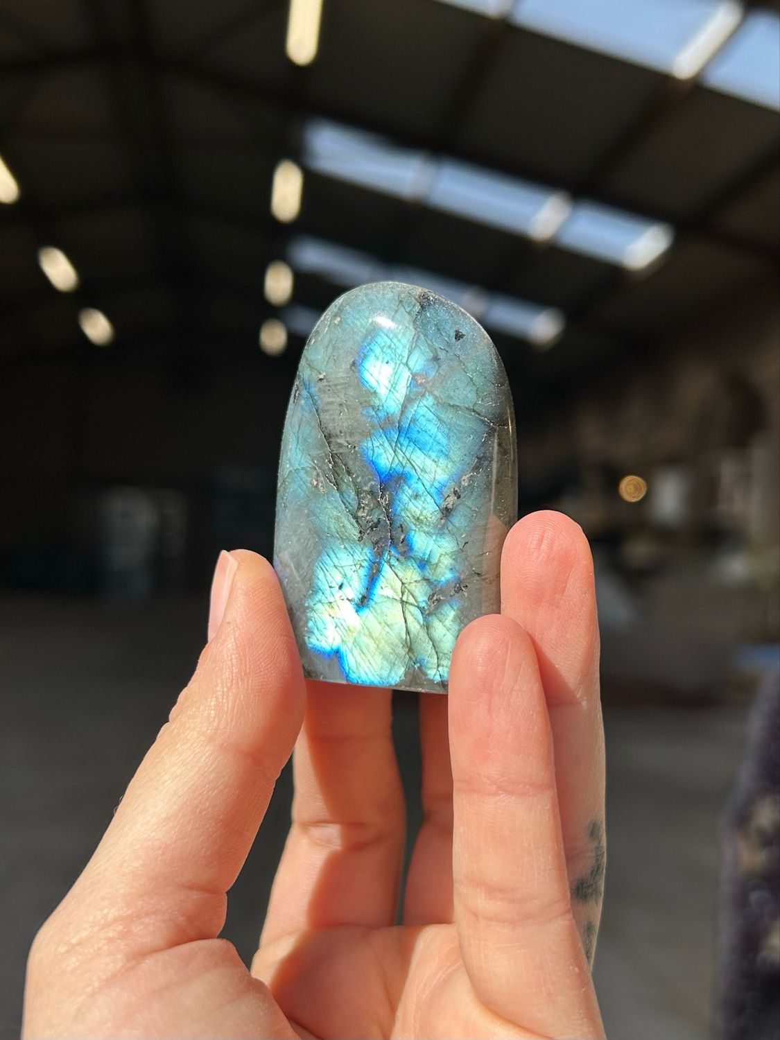 Schattige labradoriet sculptuur