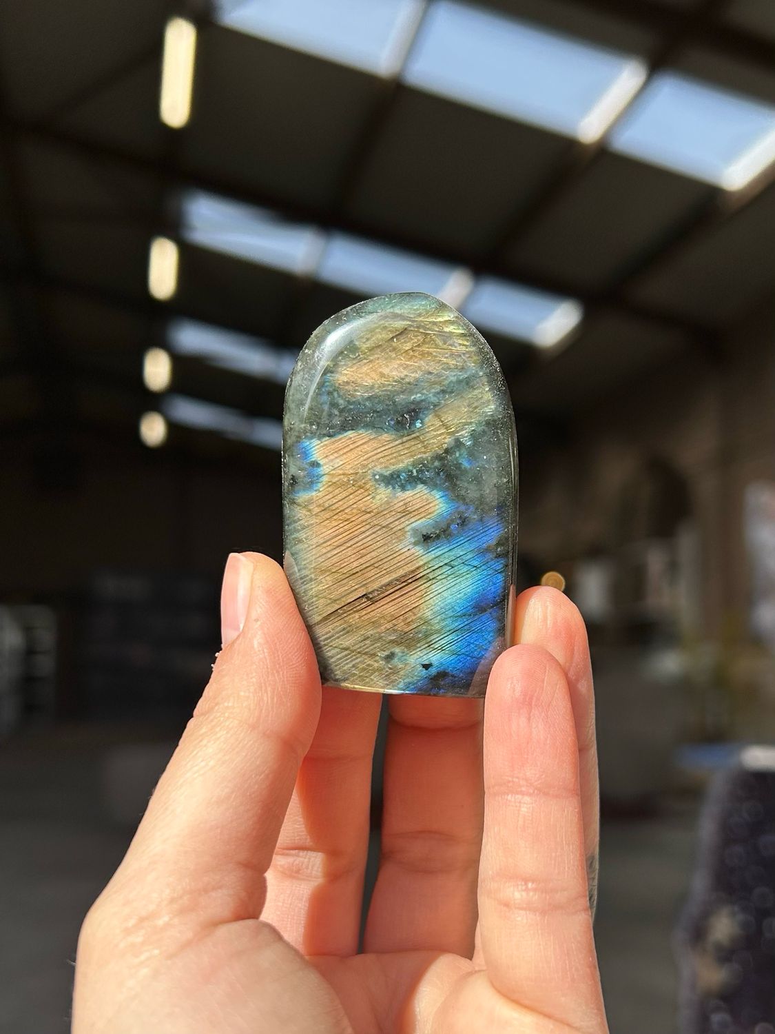 Schattige labradoriet sculptuur