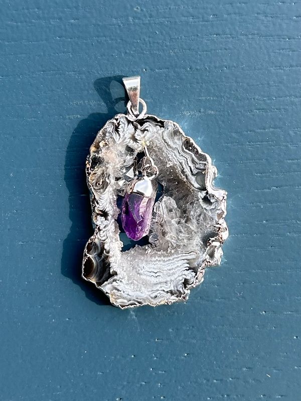 Open agaat + amethist kettinghanger (groot)