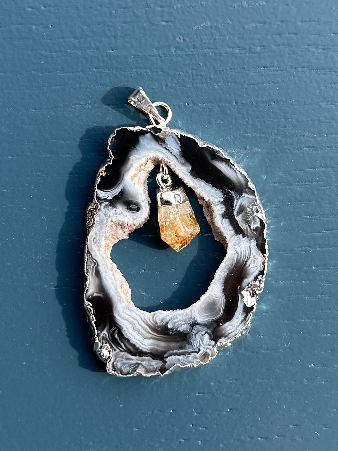 Open agaat + citrien kettinghanger (groot)