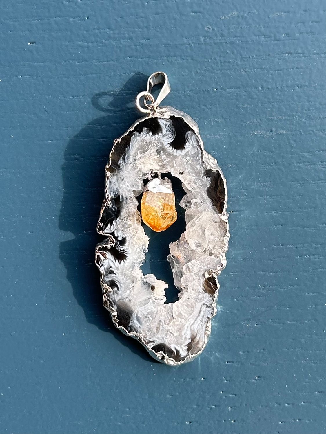 Open agaat + citrien kettinghanger (groot)