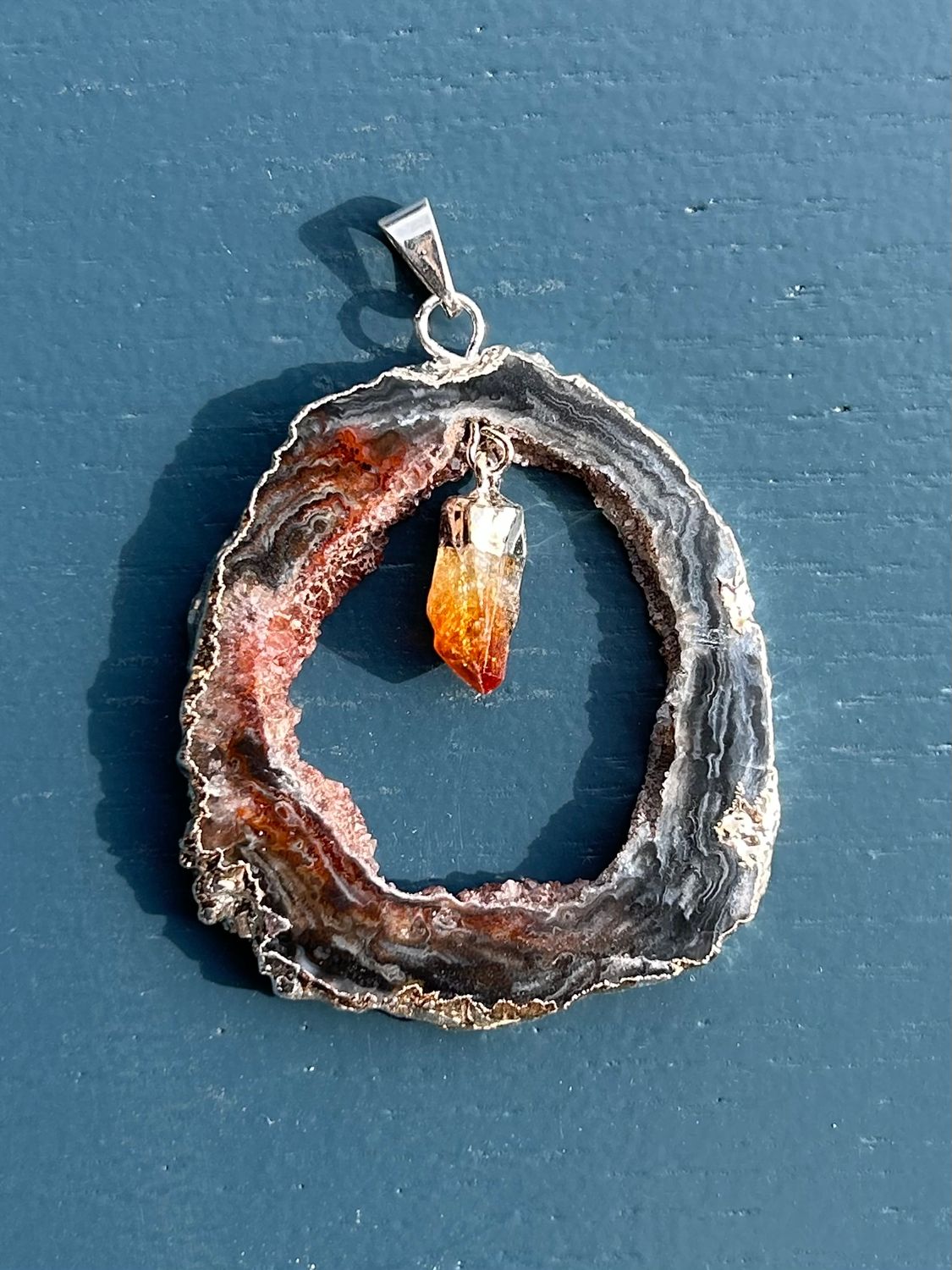 Open agaat + citrien kettinghanger (groot)