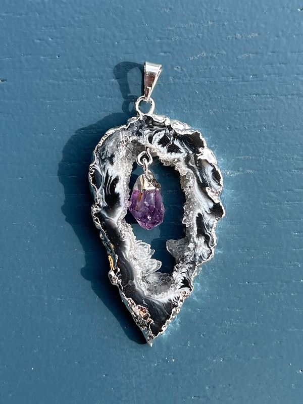 Open agaat + amethist kettinghanger (groot)