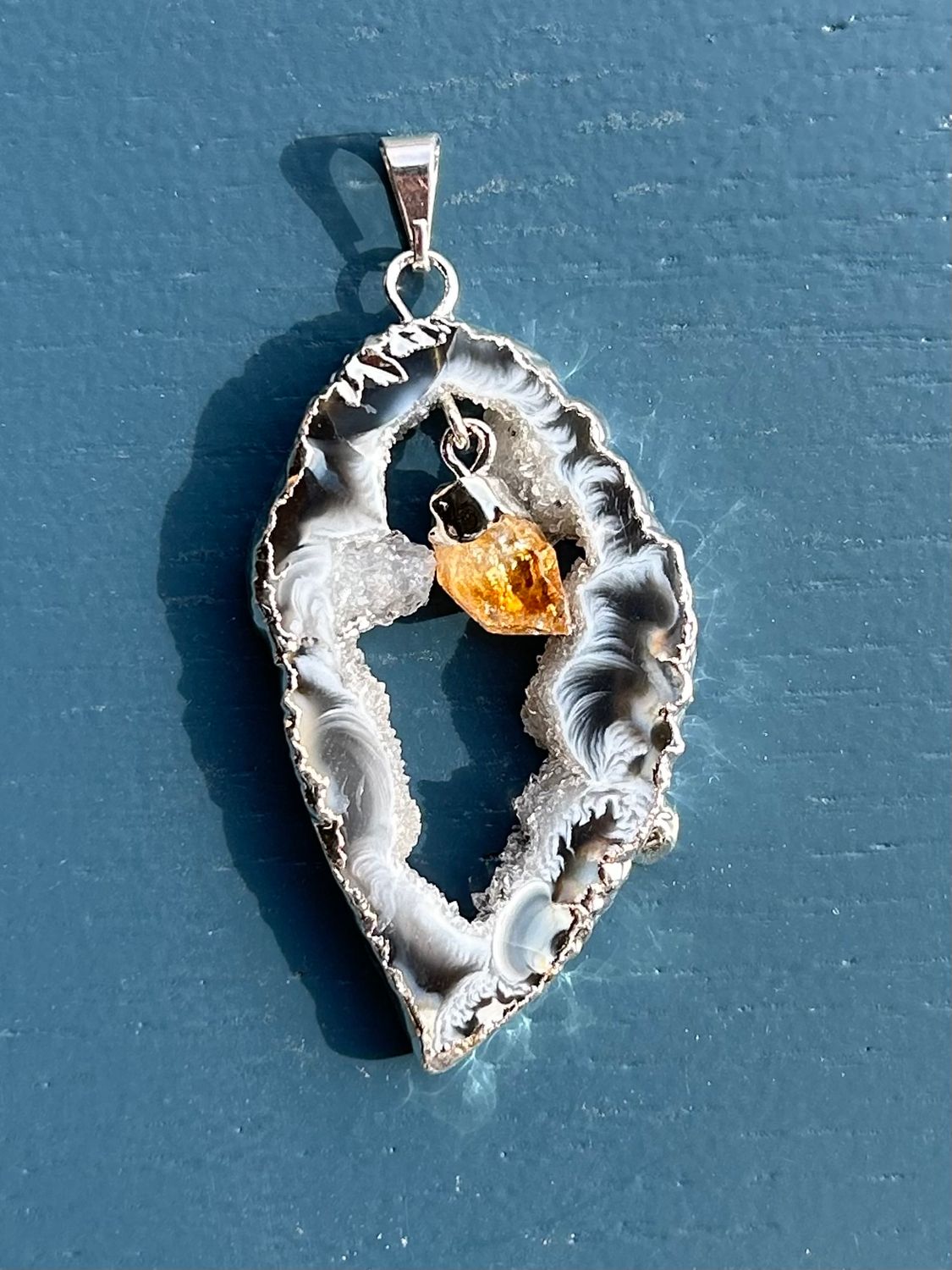 Open agaat + citrien kettinghanger (groot)