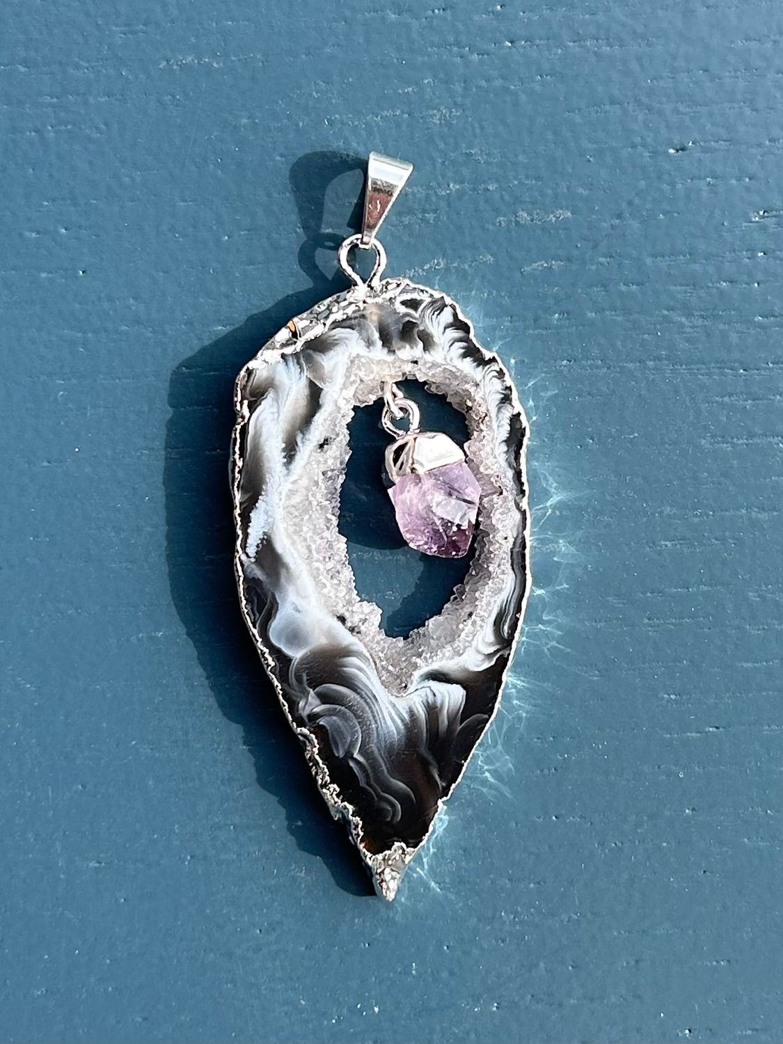 Open agaat + amethist kettinghanger (groot)