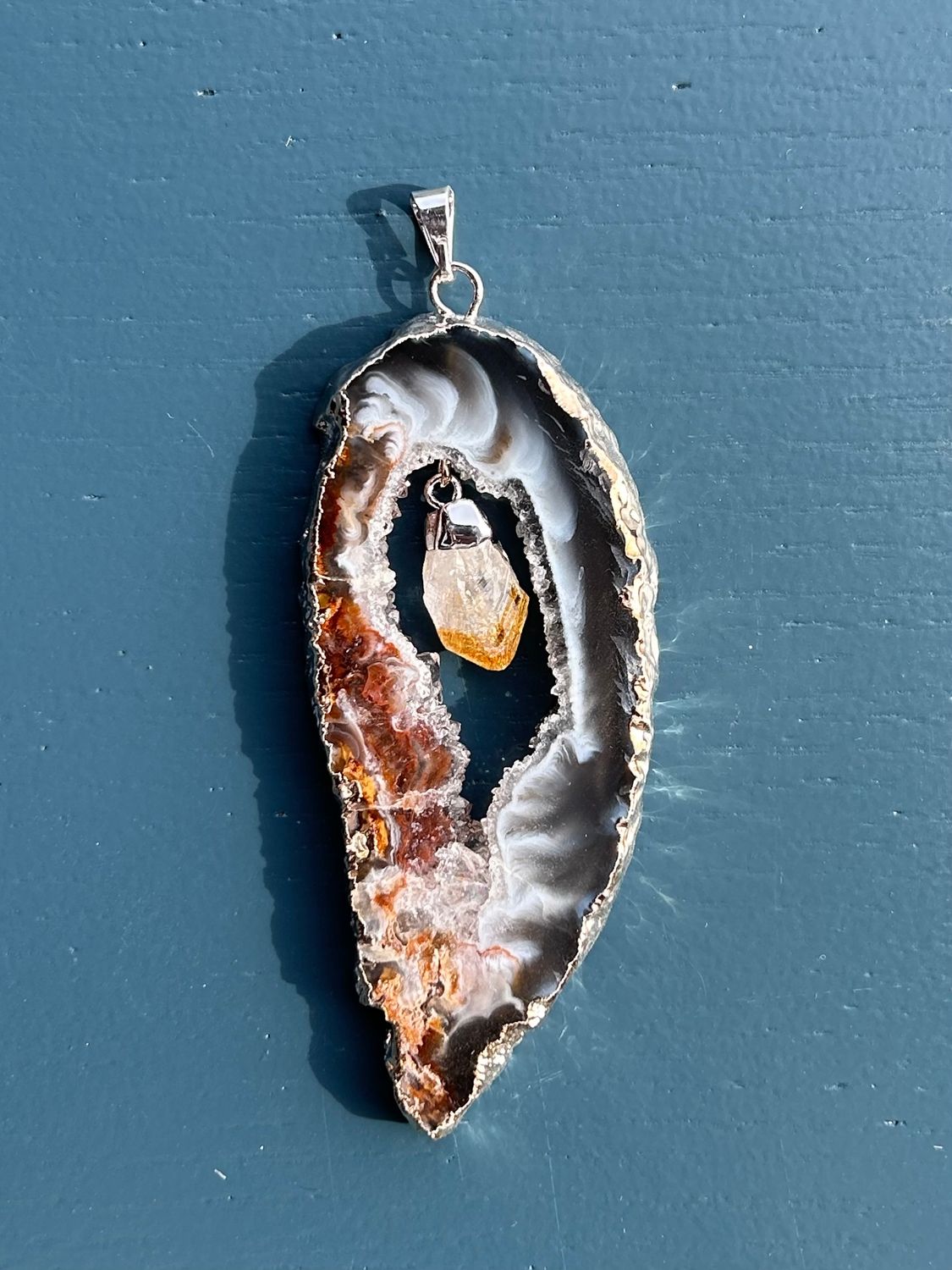 Open agaat + citrien kettinghanger (groot)