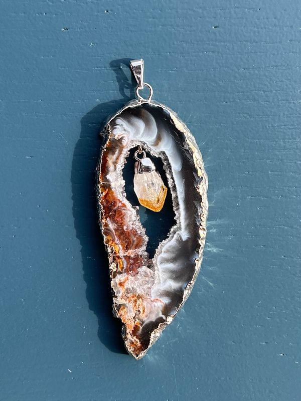 Open agaat + citrien kettinghanger (groot)