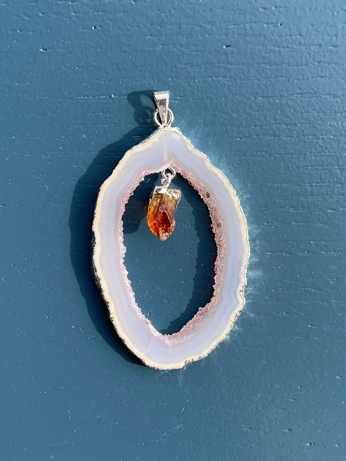 Open agaat + citrien kettinghanger (groot)