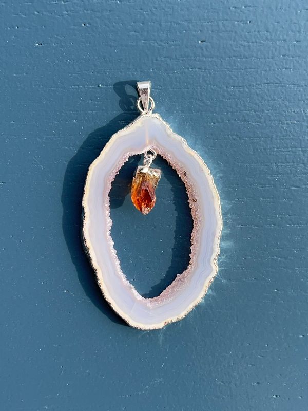 Open agaat + citrien kettinghanger (groot)