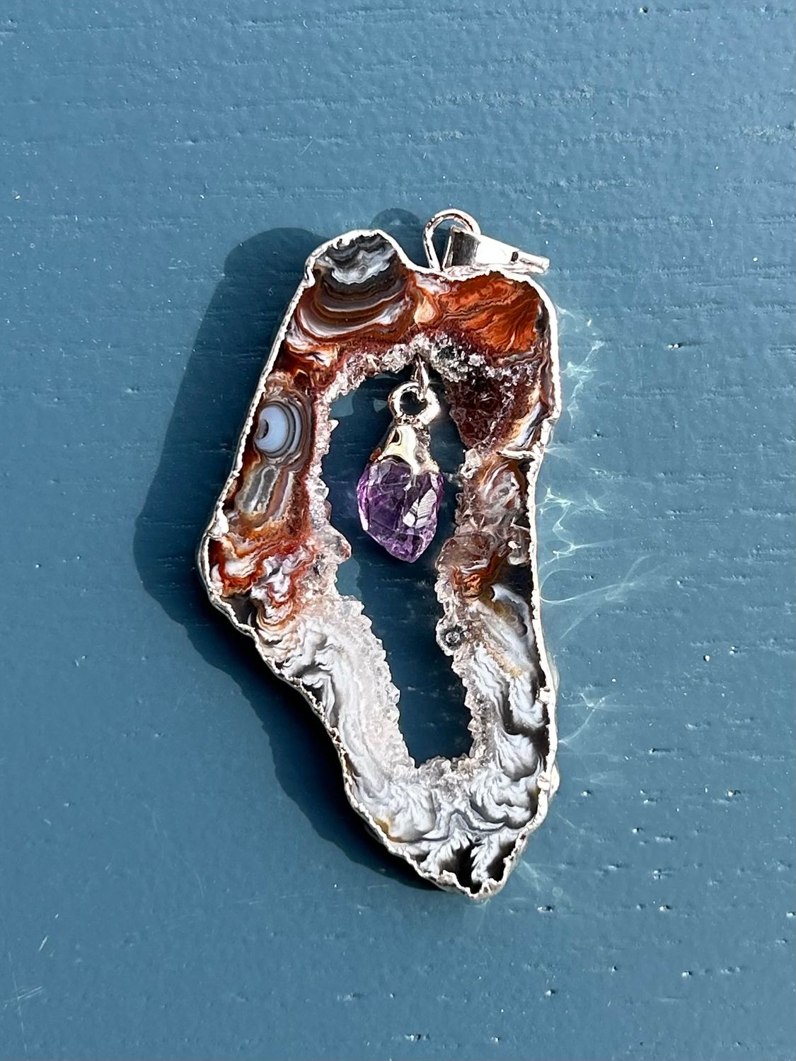 Open agaat + amethist kettinghanger (groot)
