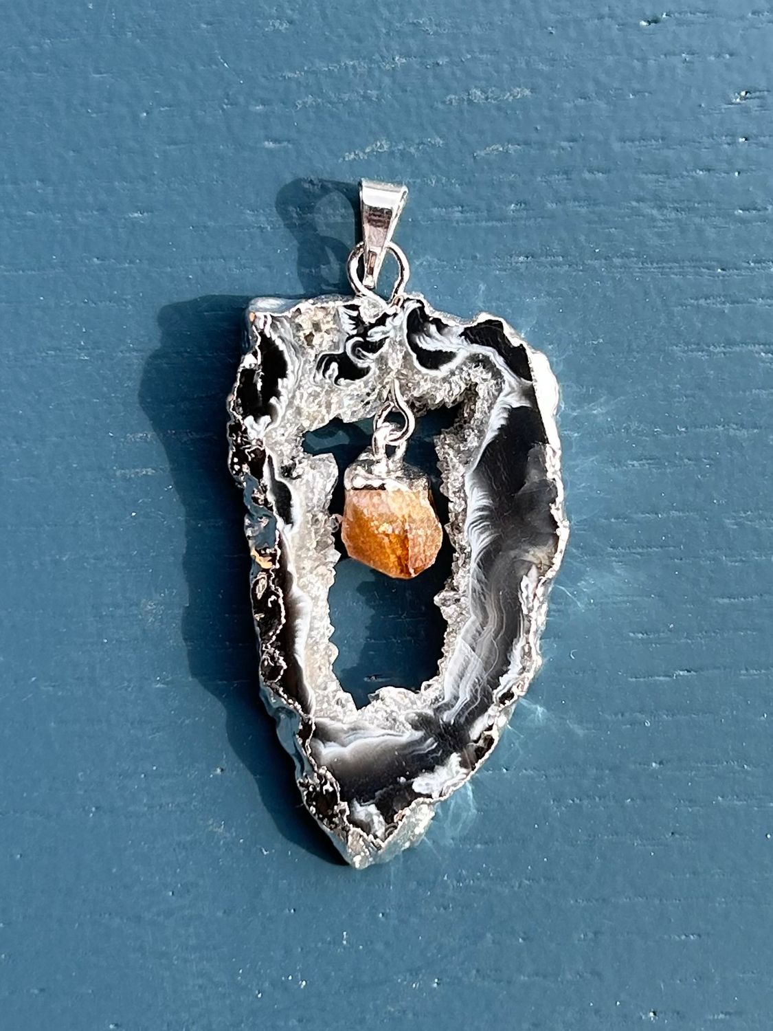 Open agaat + citrien kettinghanger (groot)