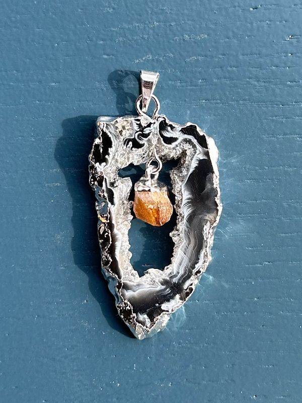 Open agaat + citrien kettinghanger (groot)