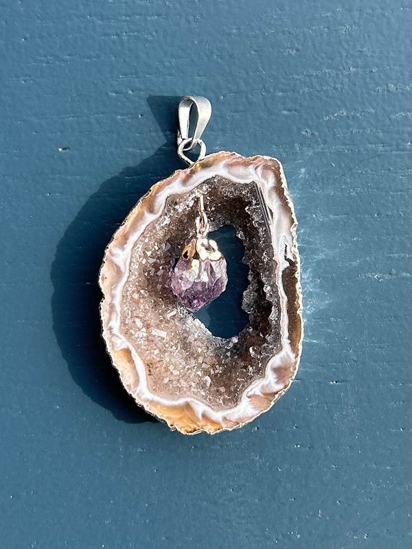 Open agaat + amethist kettinghanger (groot)