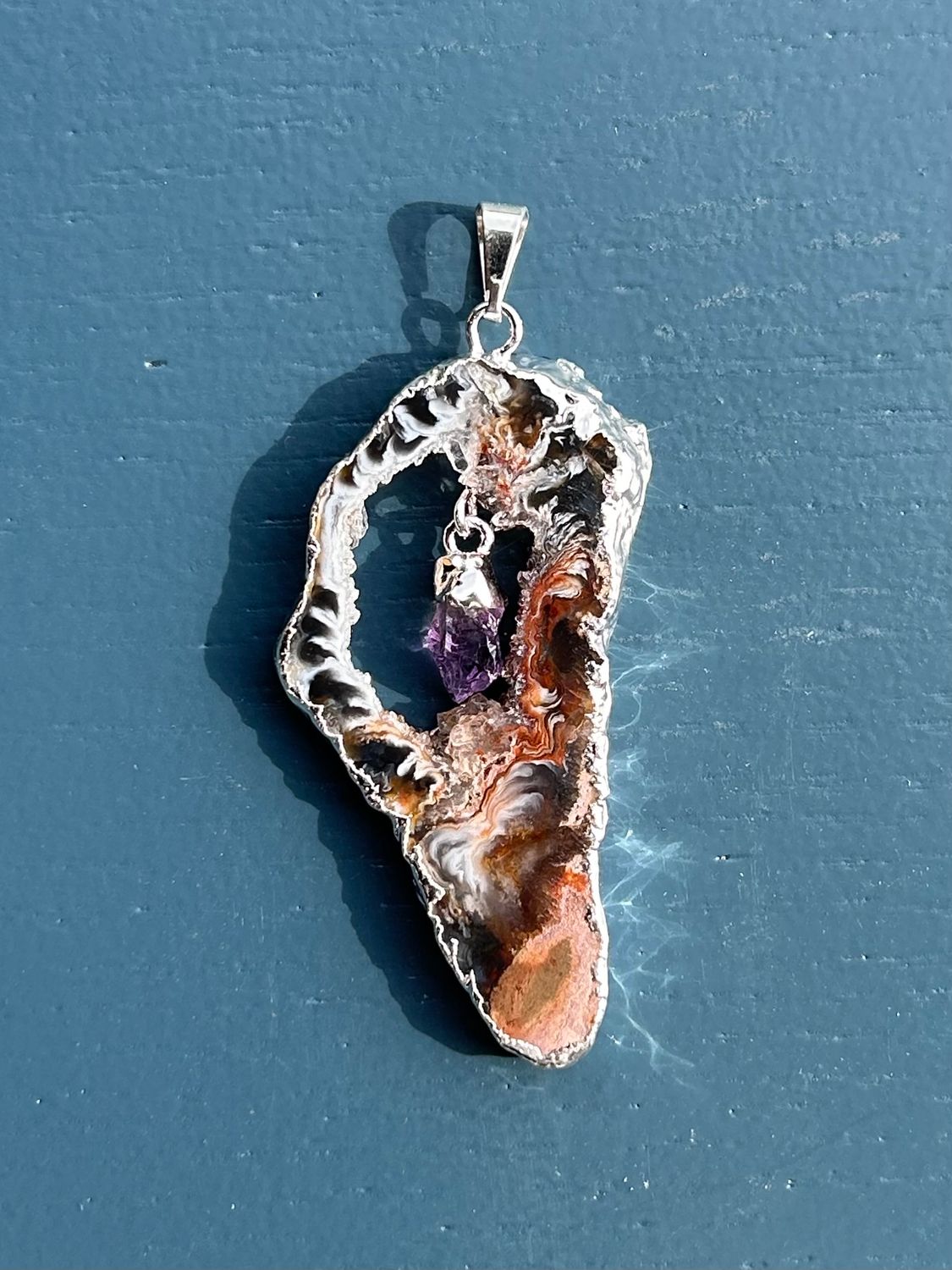 Open agaat + amethist kettinghanger (groot)
