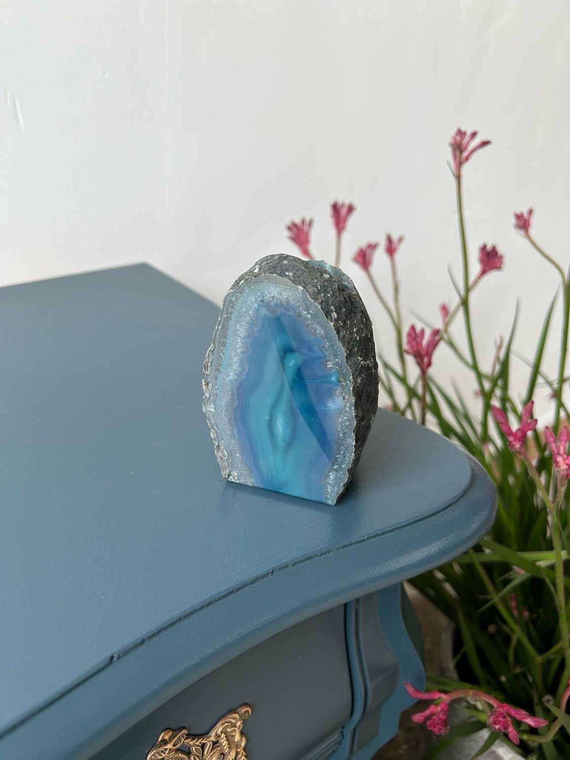 Agaat waxinelichtjes houder (blauw geverfd)