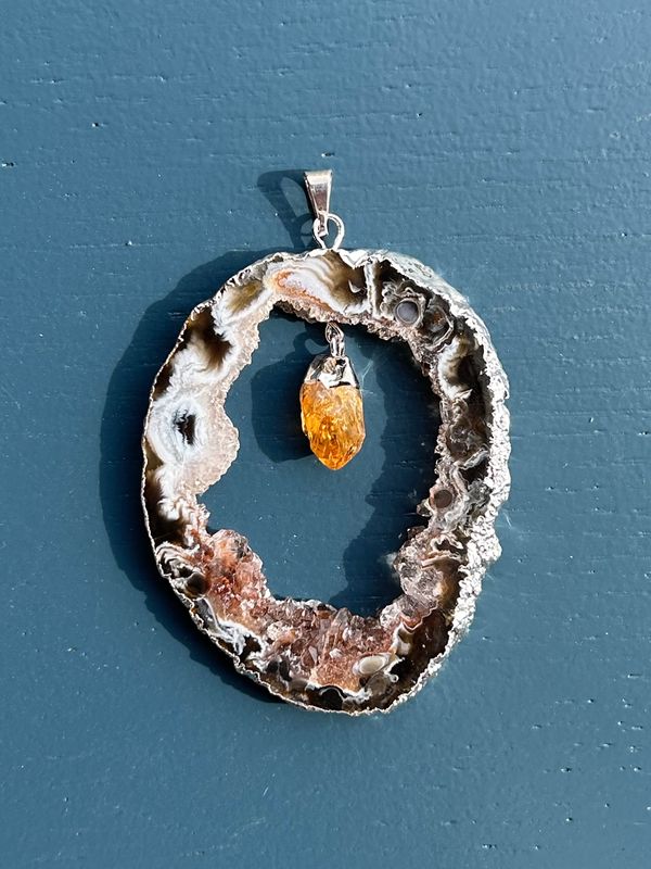 Open agaat + citrien kettinghanger (groot)