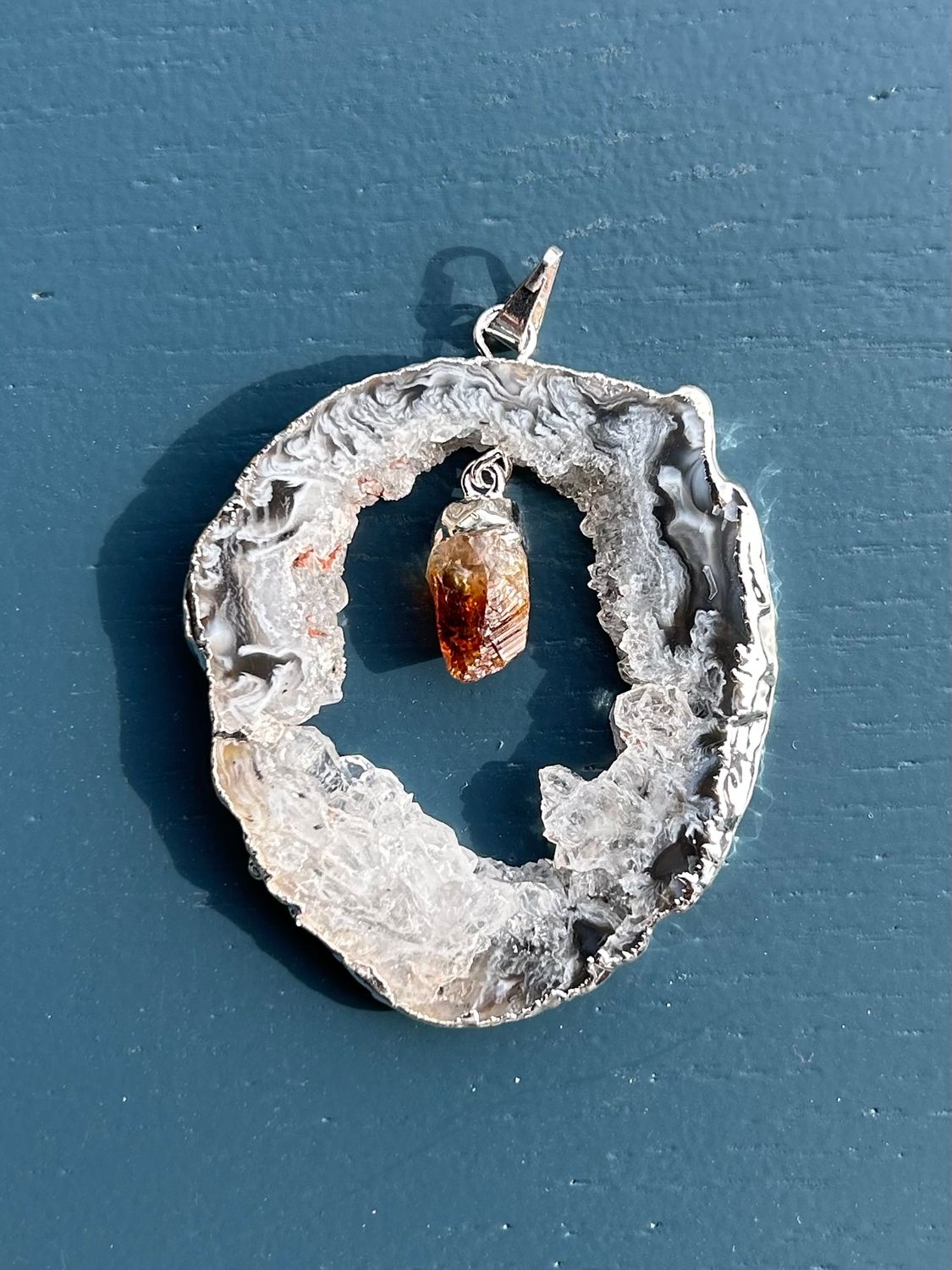 Open agaat + citrien kettinghanger (groot) Open agaat + citrien kettinghanger (groot)