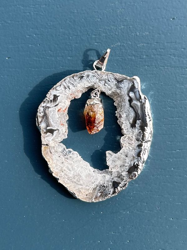 Open agaat + citrien kettinghanger (groot)