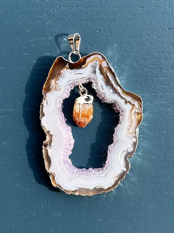 Open agaat + citrien kettinghanger (groot)