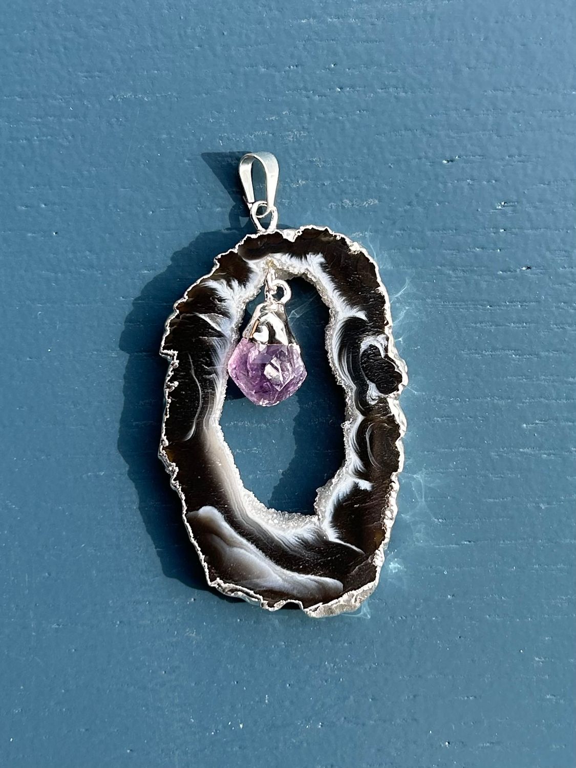 Open agaat + amethist kettinghanger (groot)