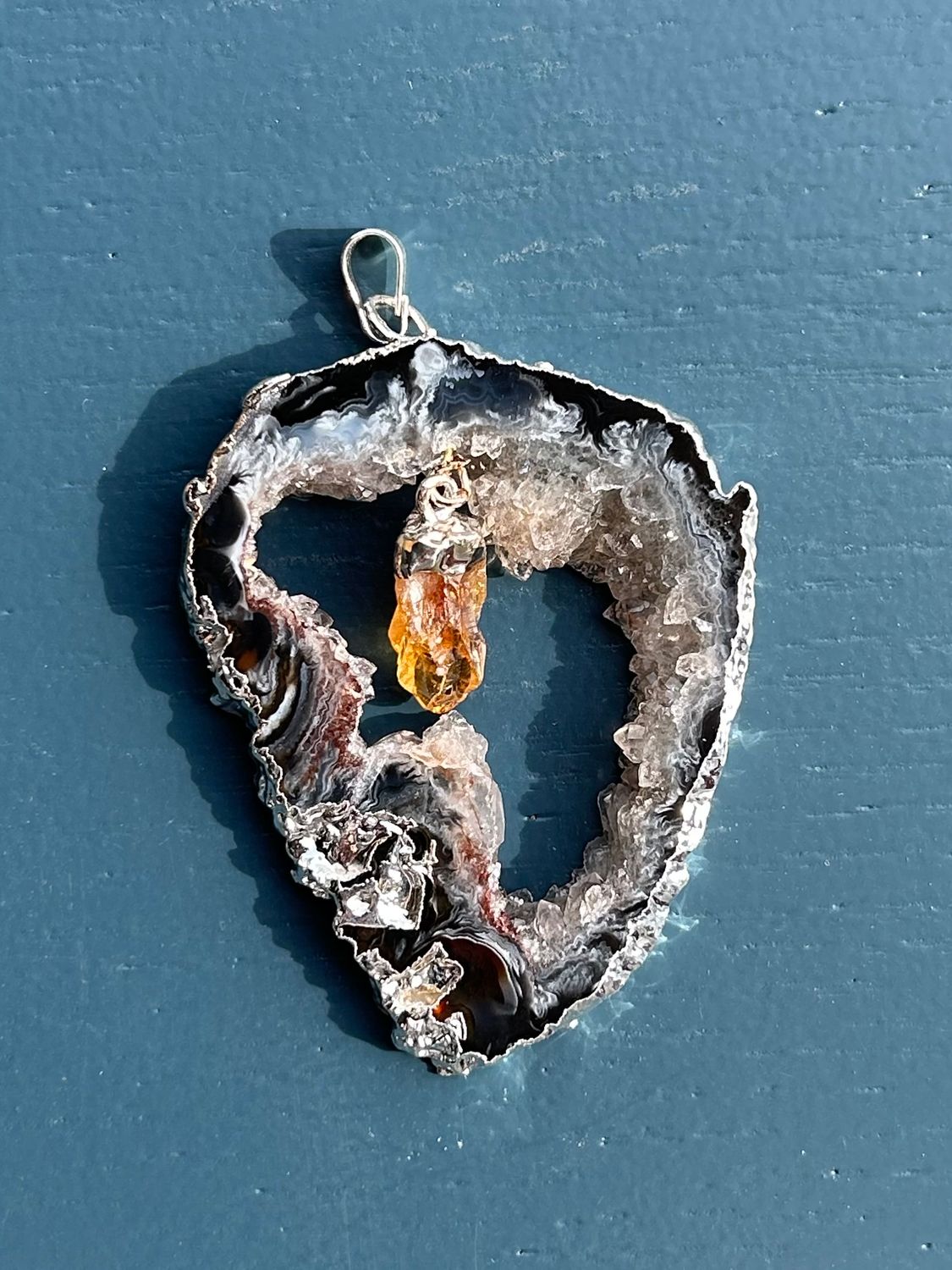 Open agaat + citrien kettinghanger (groot)