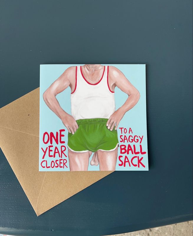 Verjaardagskaart (one year closer to a saggy ball sack) + envelop ✉️ Verjaardagskaart (one year closer to a saggy ball sack) + envelop ✉️