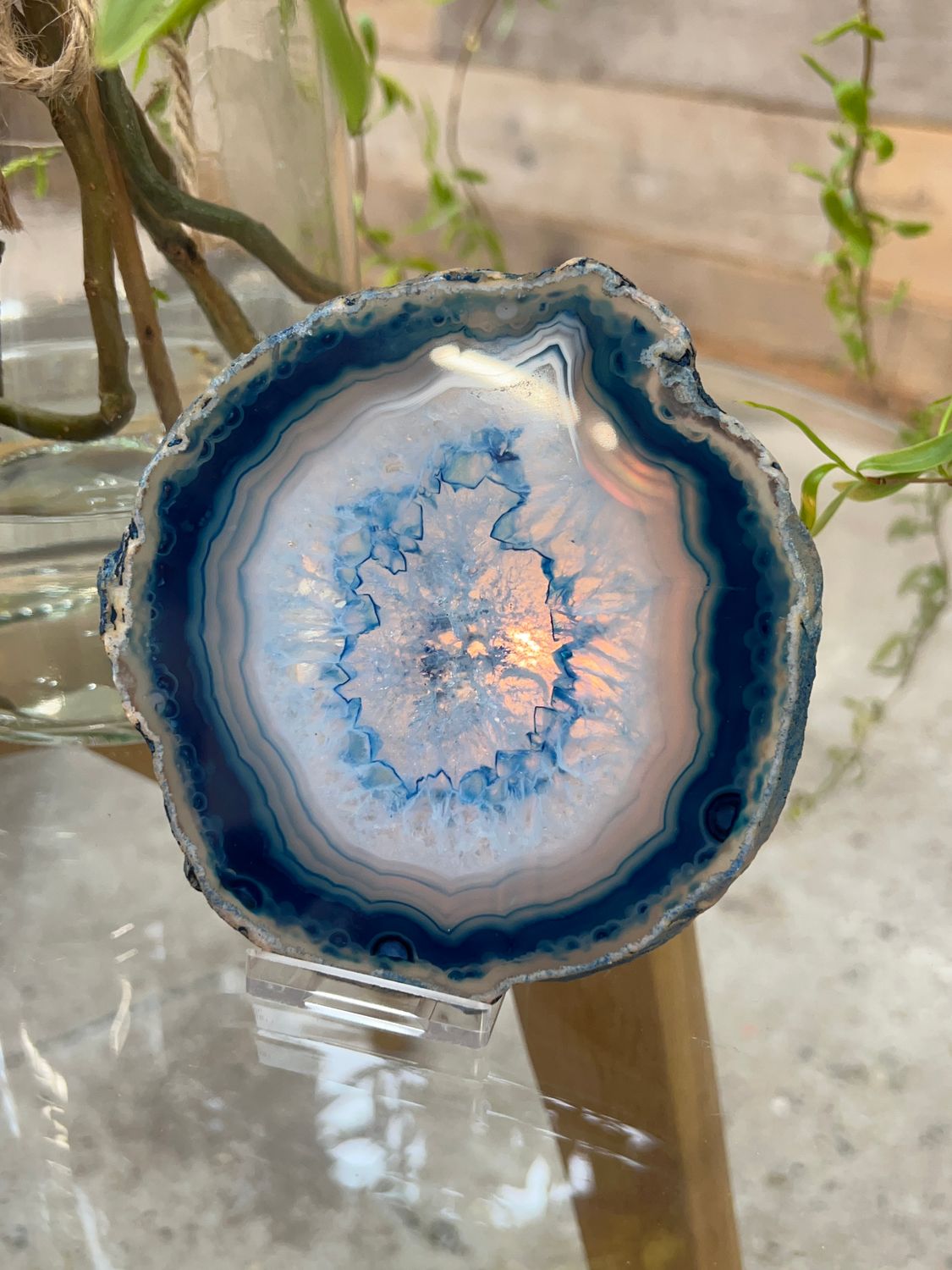 Agaat schijf (blauw gekleurd)