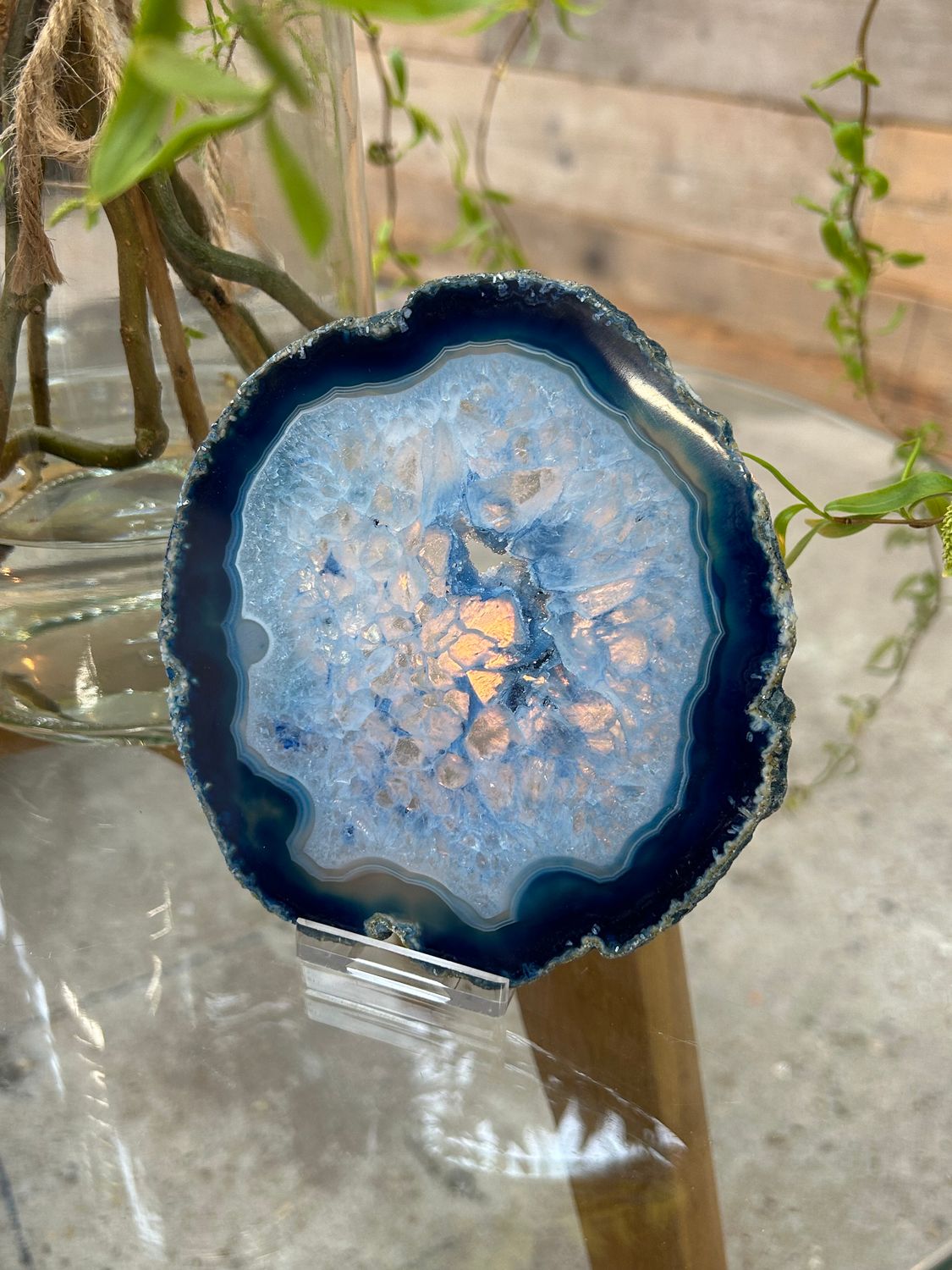 Agaat schijf (blauw gekleurd)