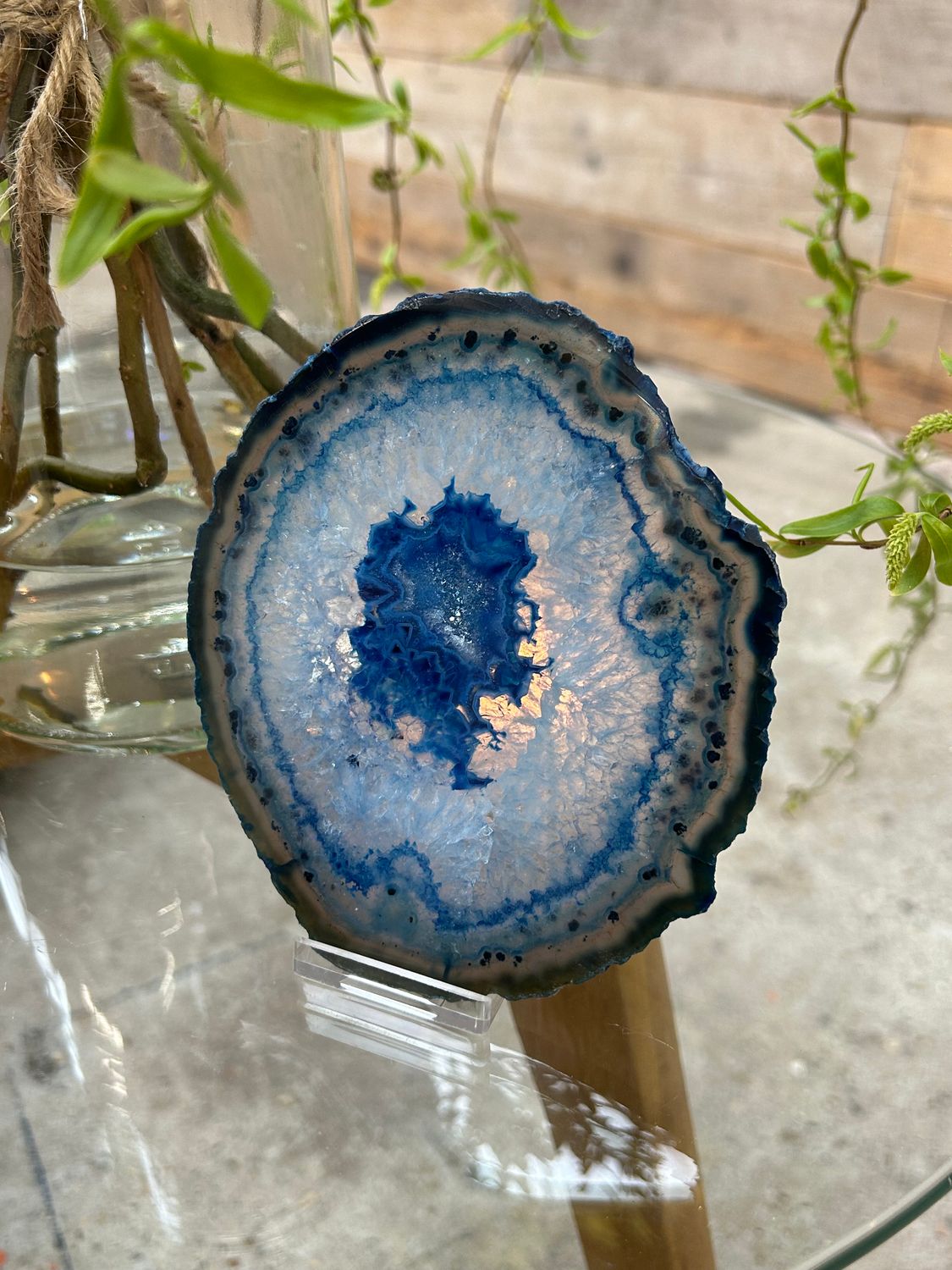 Agaat schijf (blauw gekleurd)