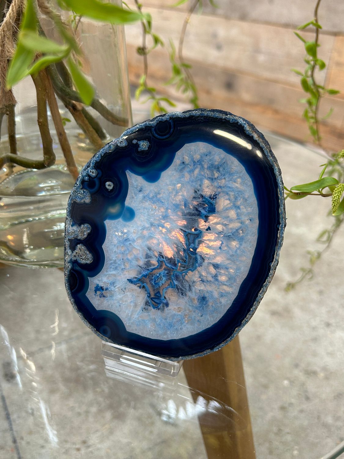 Agaat schijf (blauw gekleurd)