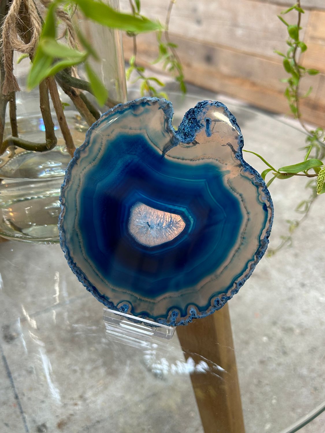 Agaat schijf (blauw gekleurd)