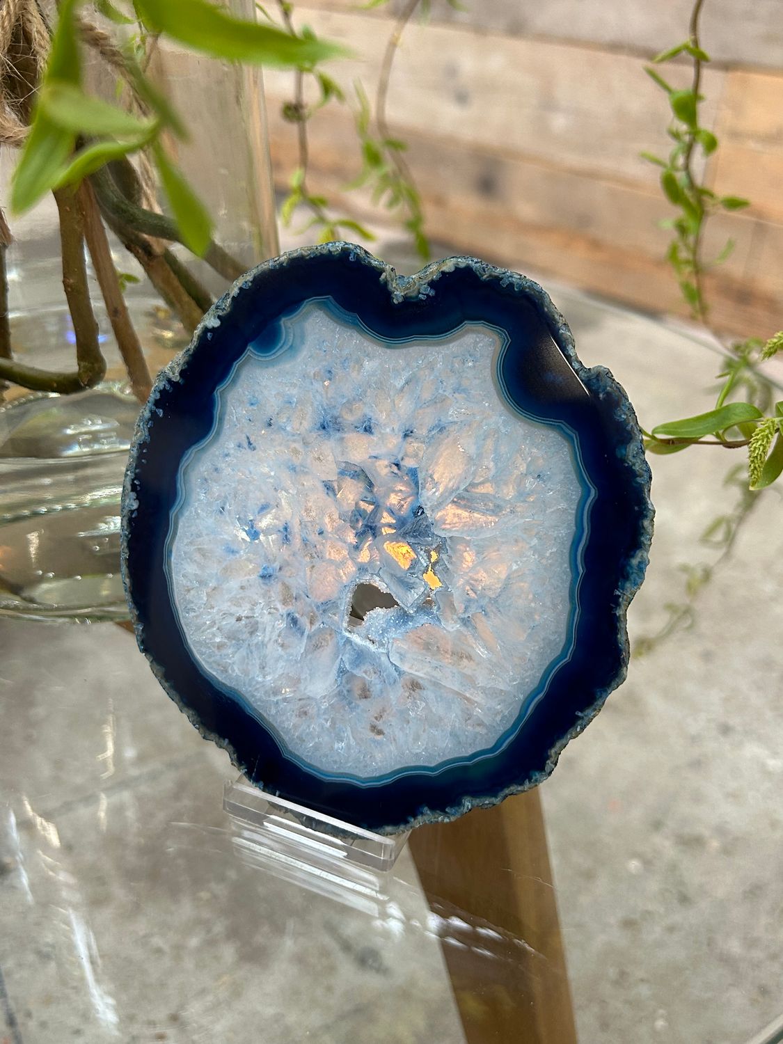 Agaat schijf (blauw gekleurd)