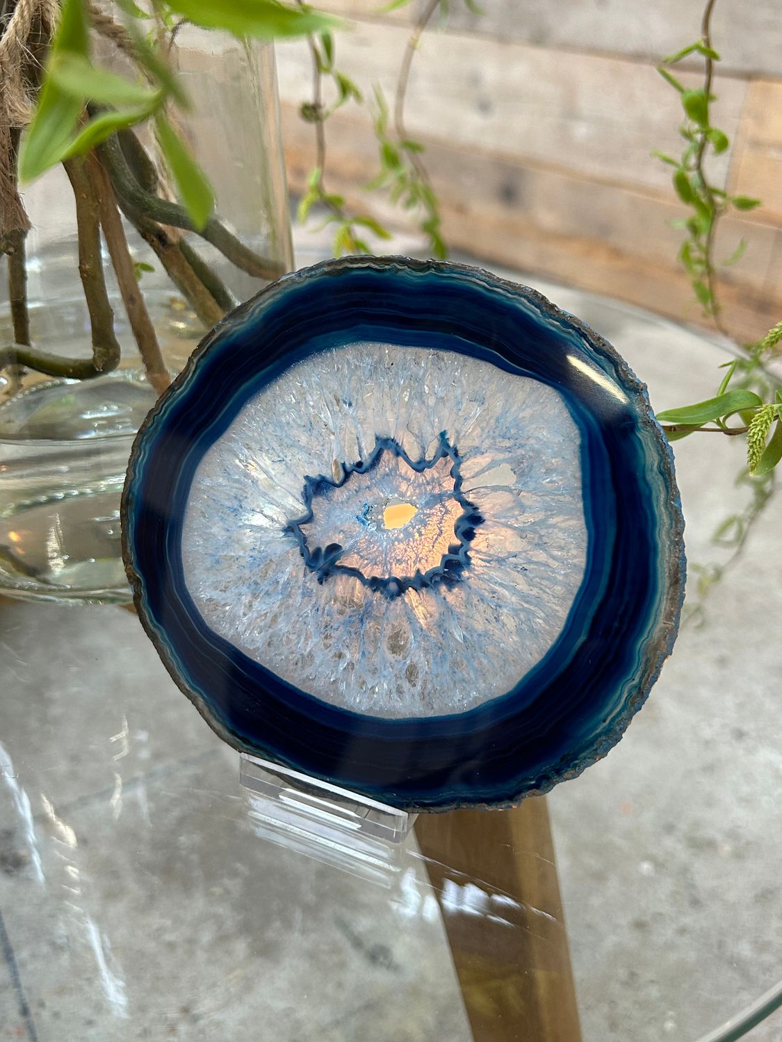 Agaat schijf (blauw gekleurd)