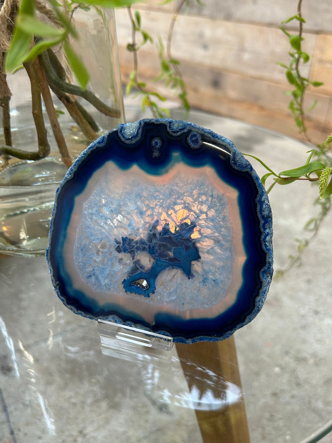 Agaat schijf (blauw gekleurd)