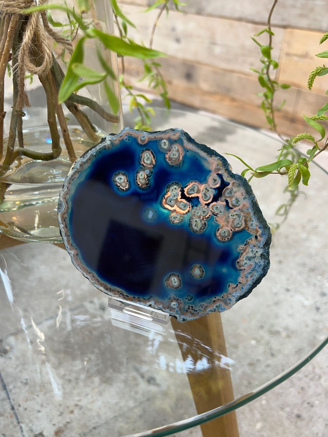 Agaat schijf (blauw gekleurd)