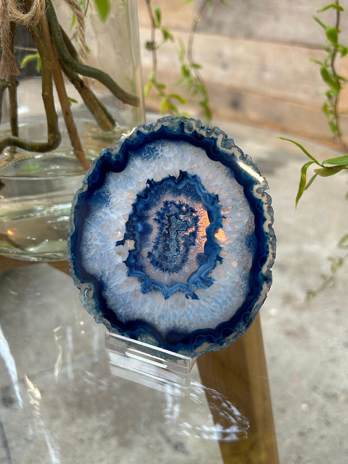 Agaat schijf (blauw gekleurd)