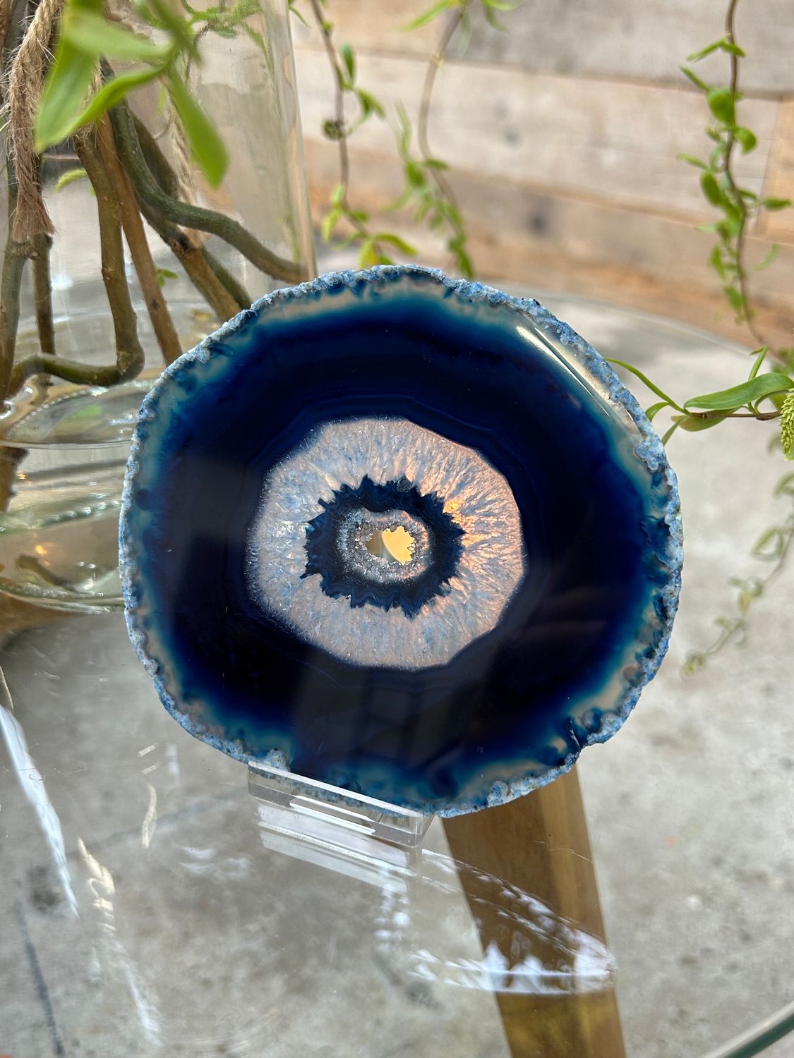 Agaat schijf (blauw gekleurd) Agaat schijf (blauw gekleurd)