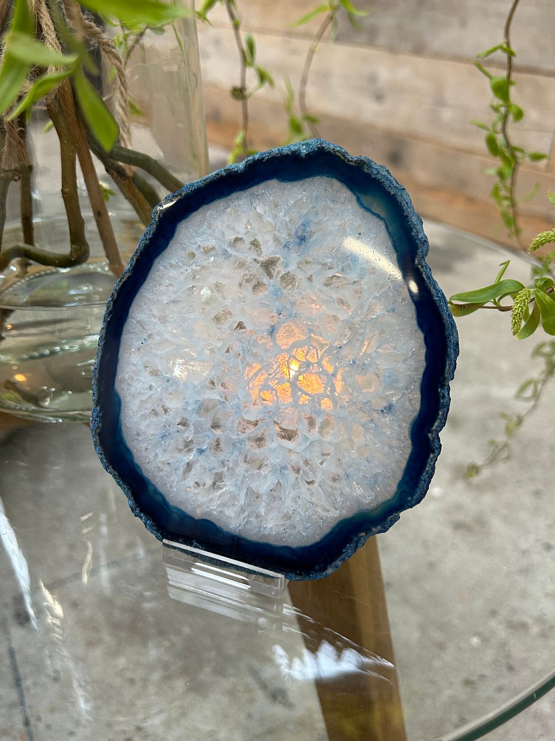 Agaat schijf (blauw gekleurd)