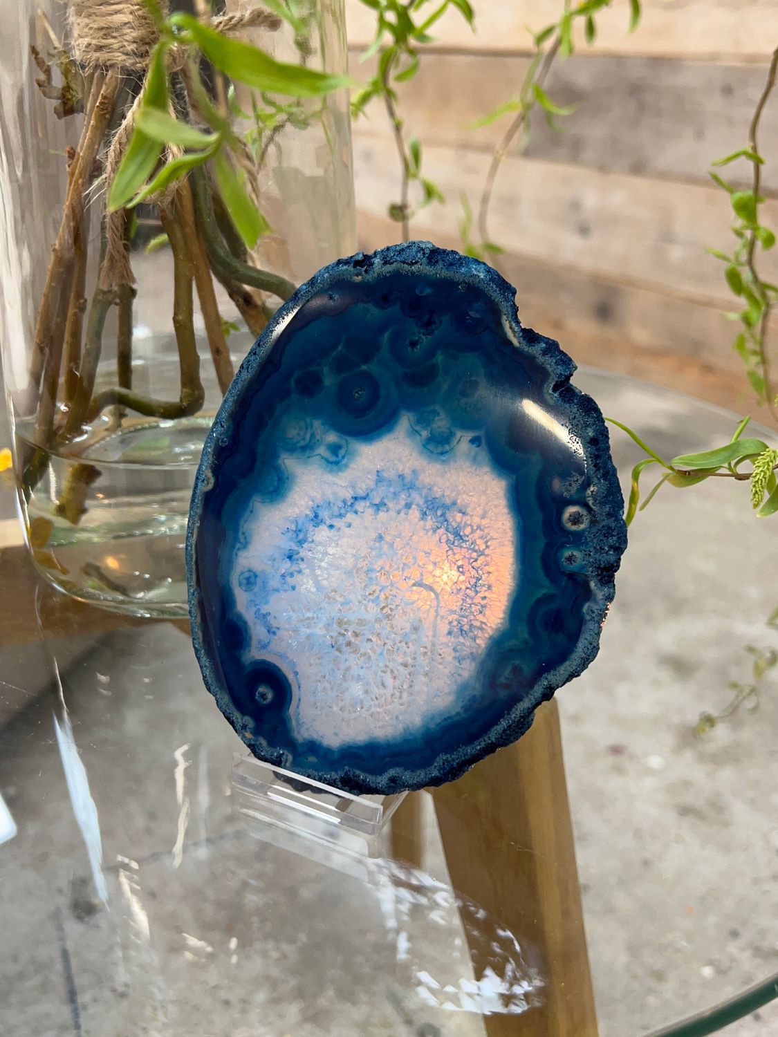 Agaat schijf (blauw gekleurd)