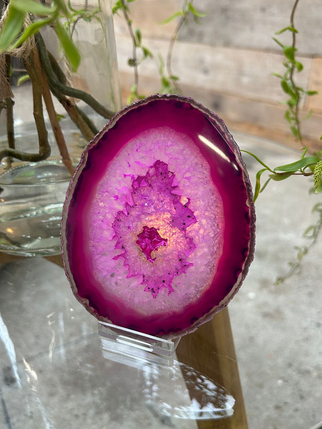 Agaat schijf (roze gekleurd)