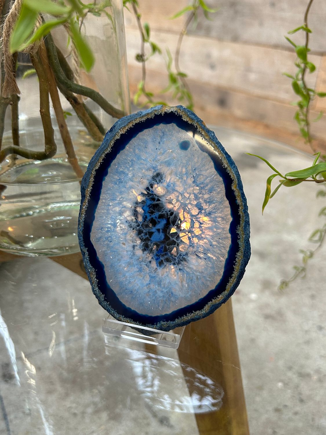 Agaat schijf (blauw gekleurd)