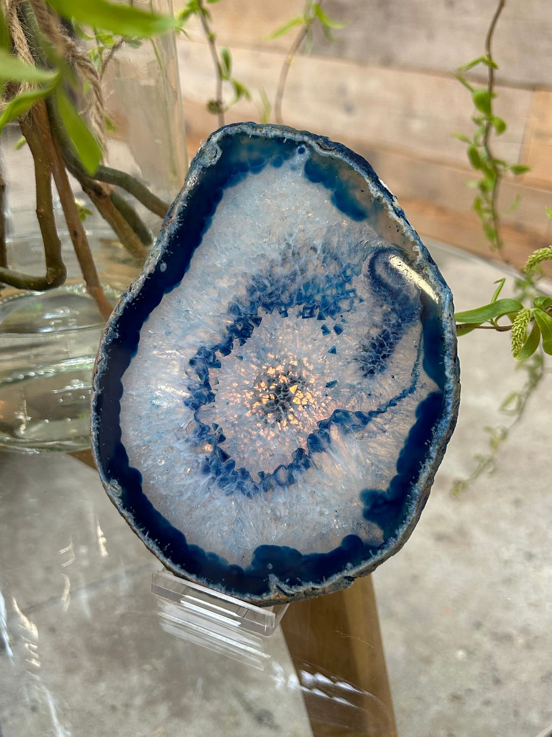 Agaat schijf (blauw gekleurd)