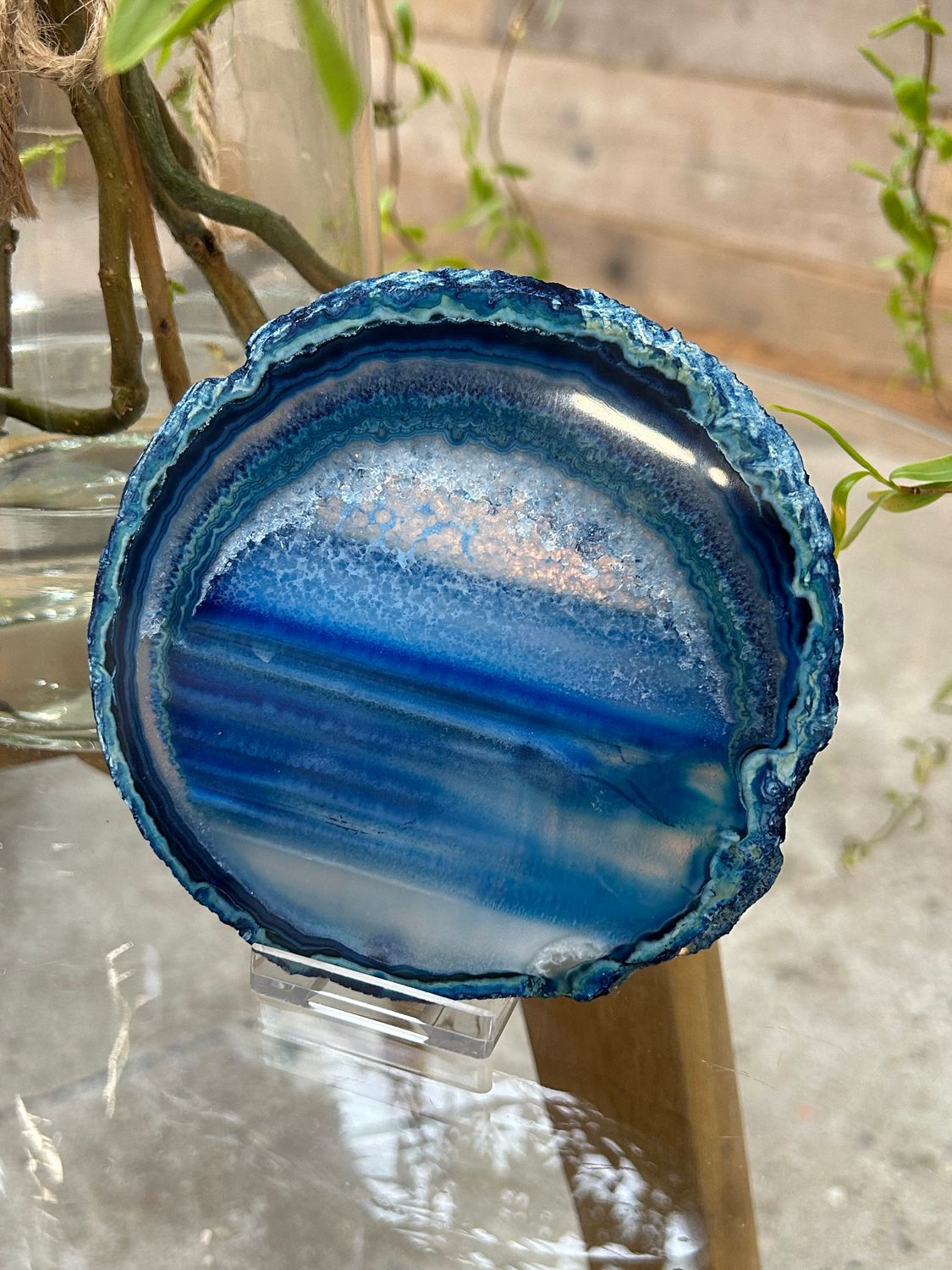Agaat schijf (blauw gekleurd)