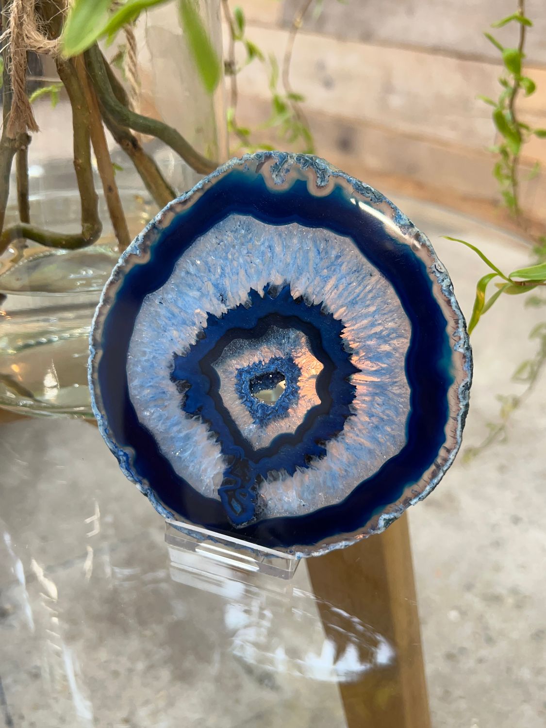 Agaat schijf (blauw gekleurd)