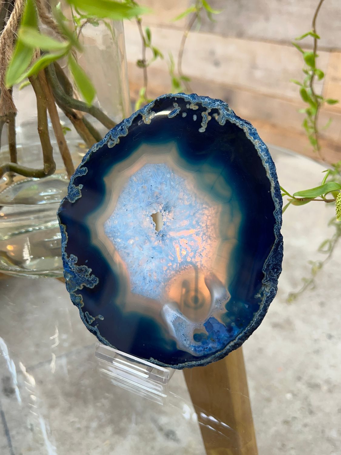 Agaat schijf (blauw gekleurd)